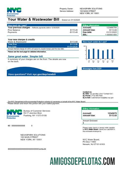 Para baixar modelo de conta de serviços públicos do Departamento de Proteção Ambiental (DEP) da cidade de Nova York nos formatos Word e PDF